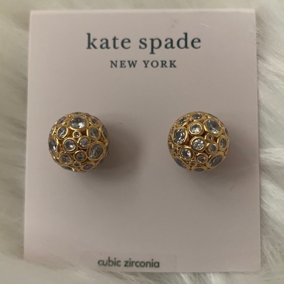 KATE SPADE Crystal On the Dot Sphere Stud Earrings in Gold - Picture 1 of 2